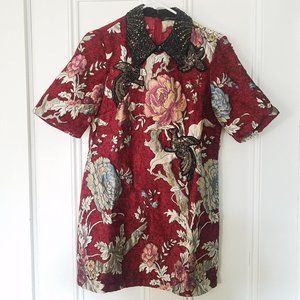 RARE Zara Red Jacquard Embellished Collar Dress